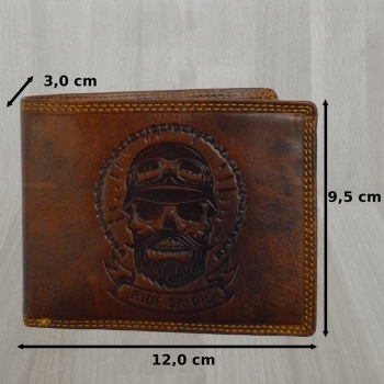 flevado Herren Biker Börse Geldbörse Totenkopf mit Aufschrift RFID Schutz Querformat (braun)